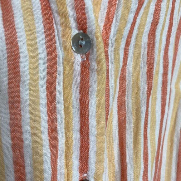 Soft Surroundings Orange Peach Stripe Escambia Gauze Button Up Side Slit Medium - Picture 2 of 10